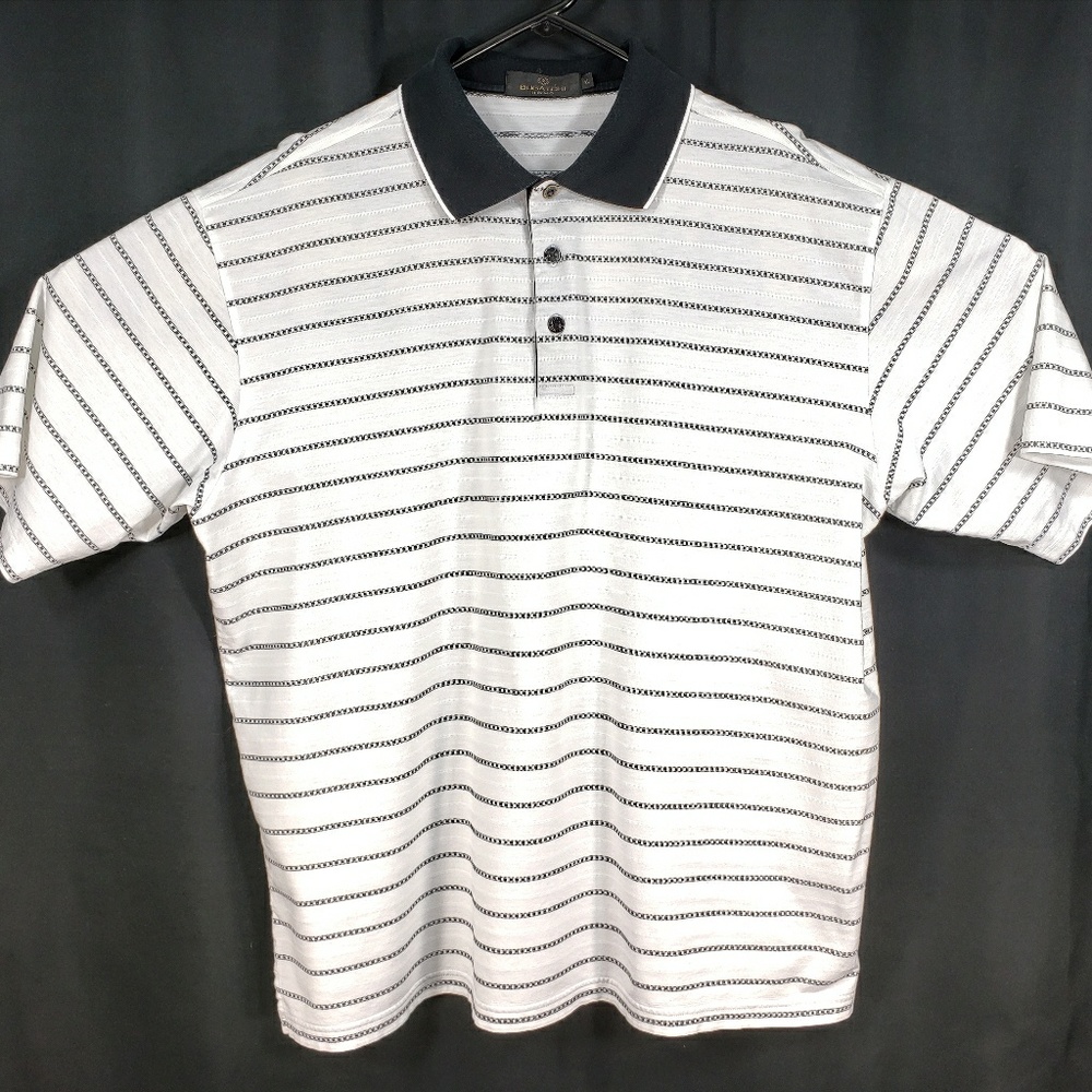 Bugatchi Uomo XL White Black Check Stripes Polo